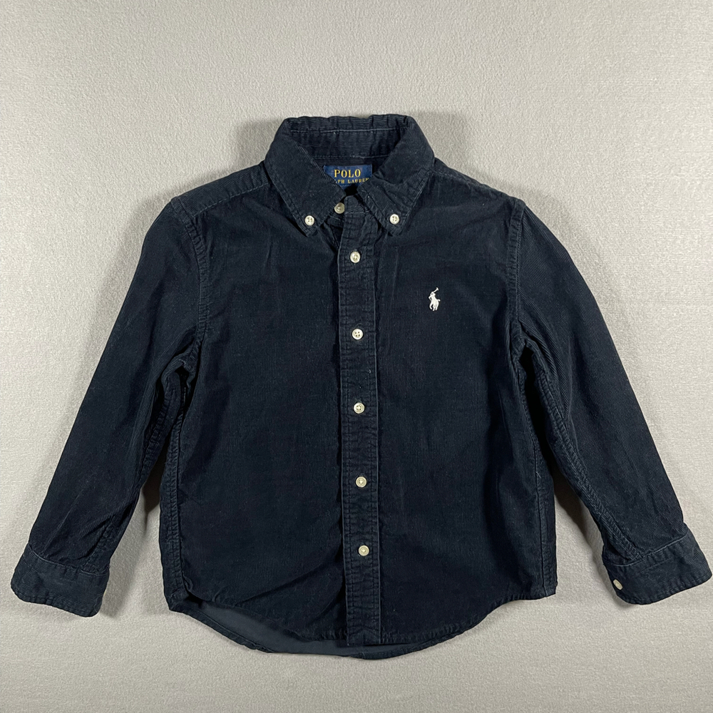 Polo Ralph Lauren Boys Corduroy Button Down Shirt Size 5 Navy Long Sleeve